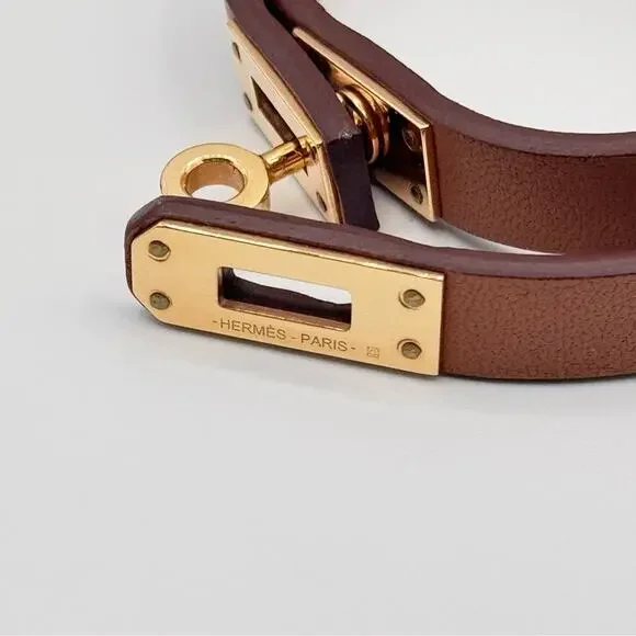 Hermes Mini Kelly Double Tour Brown Calfskin Leather Rose Gold Plated Bracelet - Picture 6 of 11